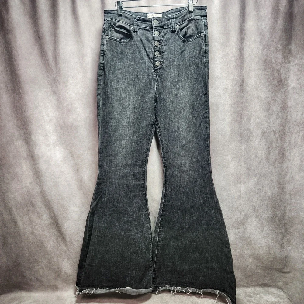 Free People We The Free Just Float On Flare Jeans Black High Rise Button Fly 32